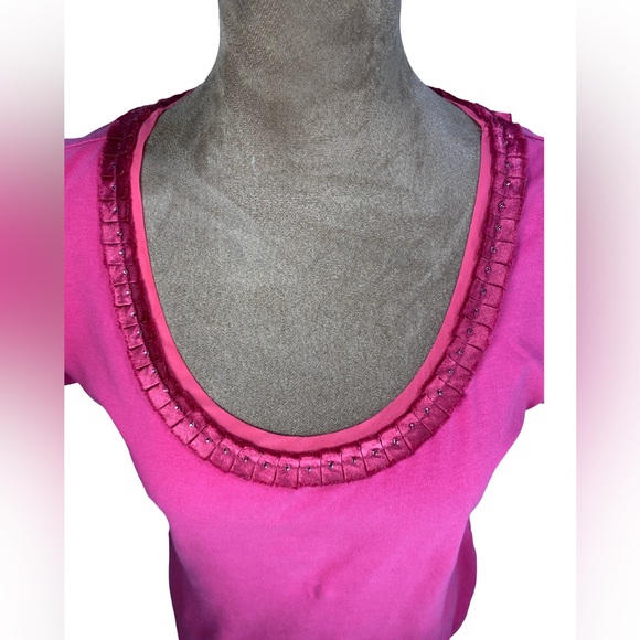 White House Black Market Pink Embellished Neck Tee Size S | Stretch Cotton - Picture 4 of 7
